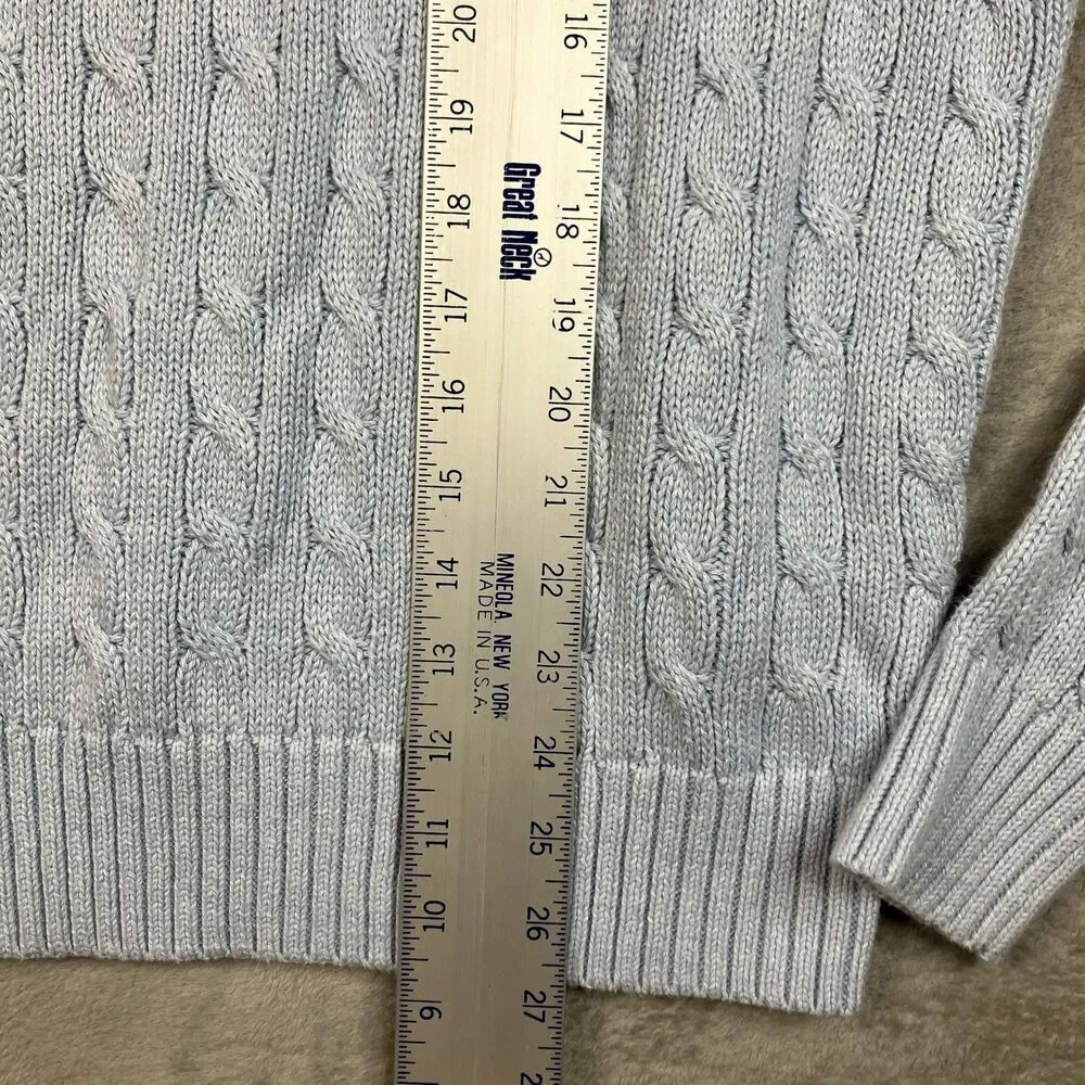 J Crew Cableknit Sweater Mens S Blue Crewneck Cotton Coastal Preppy